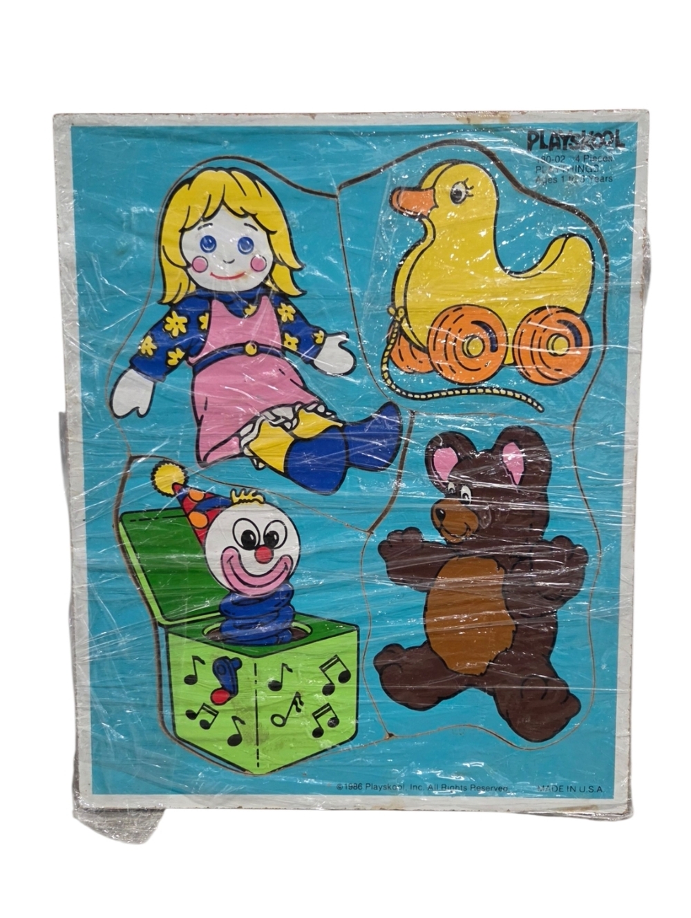 Vintage 1986 Playskool 180-02 4 Piece Playthings Puzzle Age 1 To 3 Years Blue